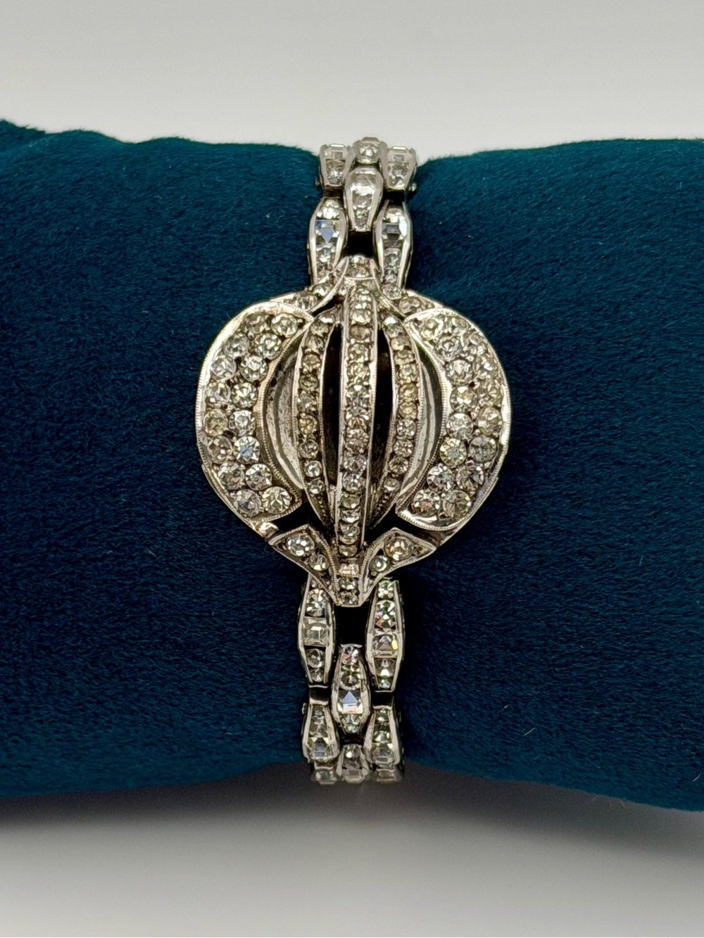 Vintage Schreiber & Hiller Germany Sterling Rhinestone Art Deco Bracelet 7"